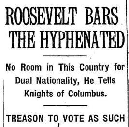 NYT headline, Teddy Roosevelt 1915-8x6